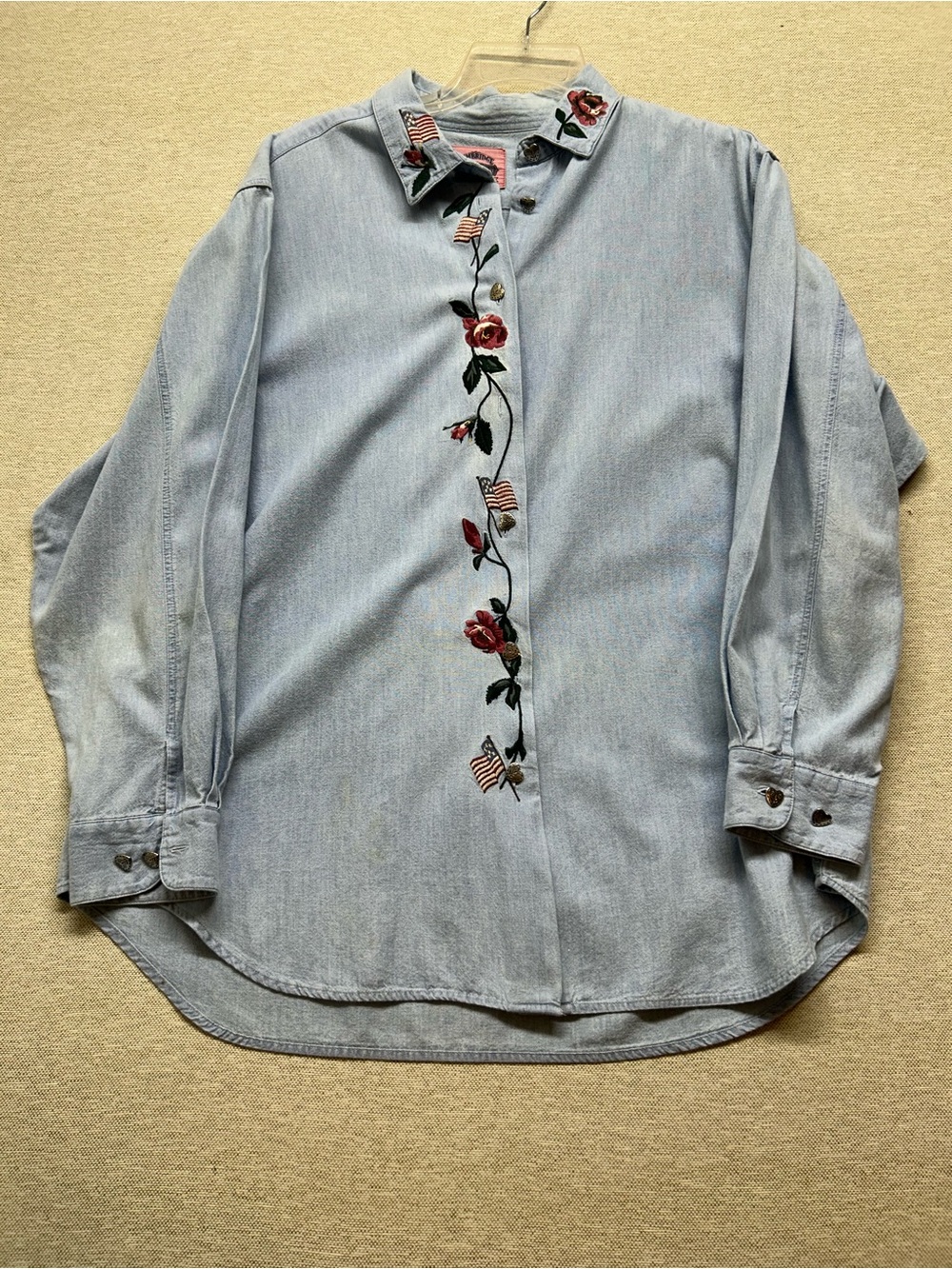 Light Blue Embroidered Floral Button-Up Shirt - Men